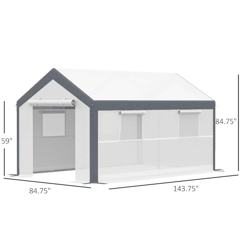 Outsunny Outdoor Walk-In Tunnel Greenhouse Garden Warm Hot House with Roll Up Windows, Zippered Door, & Weather Cover