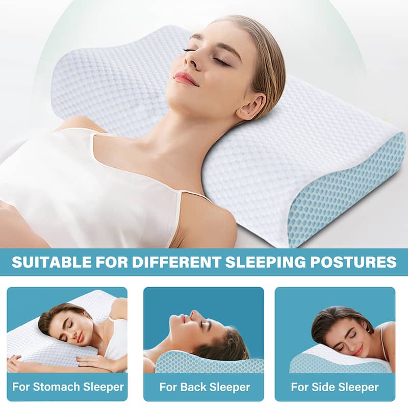Cooling Memory Foam Wave Pillows, Ergonomic Cervical Contour Pillow - Ice Blue - Ice Blue