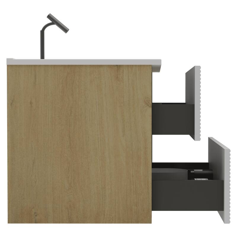 35" Modern Bathroom Vanity with Silent Soft-Closing Drawers, Eco-Friendly Natural Oak Finish