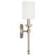 preview thumbnail 2 of 3, Breigh 1-light Brushed Champagne Wall Sconce w/ White Fabric Stay-Straight Shade