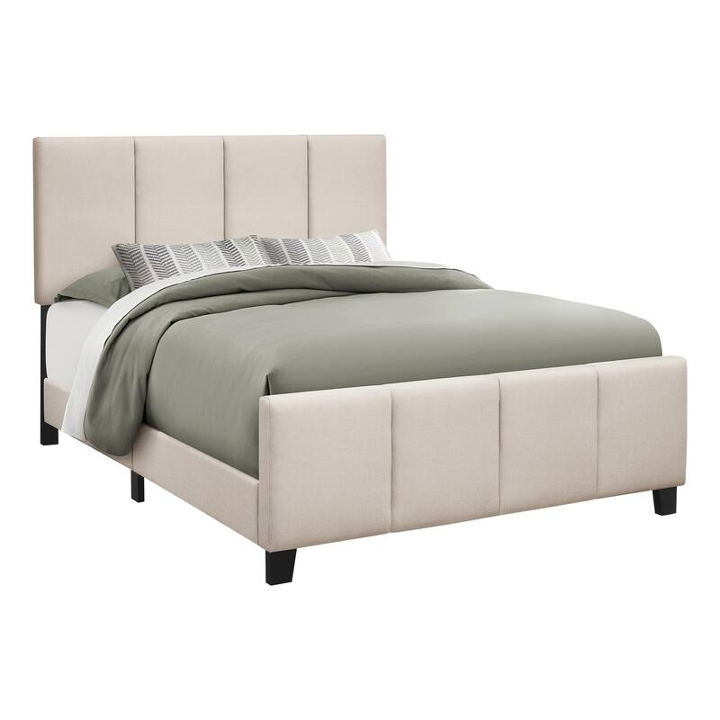 Beige Linen-Look Upholstered Queen Platform Bed with Solid Wood Legs and Soft Cushioning for Modern Style