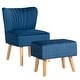 preview thumbnail 10 of 28, Costway Leisure Chair and Ottoman Thick Padded Velvet Tufted Sofa Set Blue