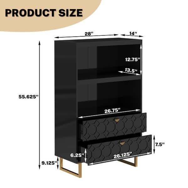 Clihome Industrial Bookshelf 2-shelf Bookcase with Storage Drawers ...