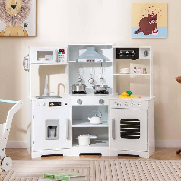 slide 2 of 7, Corner Kids Kitchen Playset Wooden Toy Corner Kids Kitchen Playset
