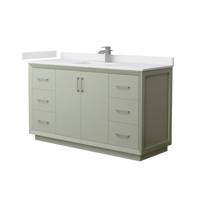 Wyndham Collection WCF414160S-VCA-UNSMXX Strada 60" Free Standing - Light Green / White Cultured Marble Top / Brushed - Painted