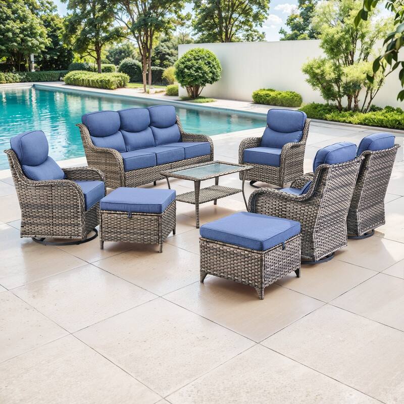Gymojoy 8-Piece Patio Furniture Set with Swivel Glider Chairs, 6-Inch Ultra-Plush Cushions & Water-Resistant Olefin Fabric