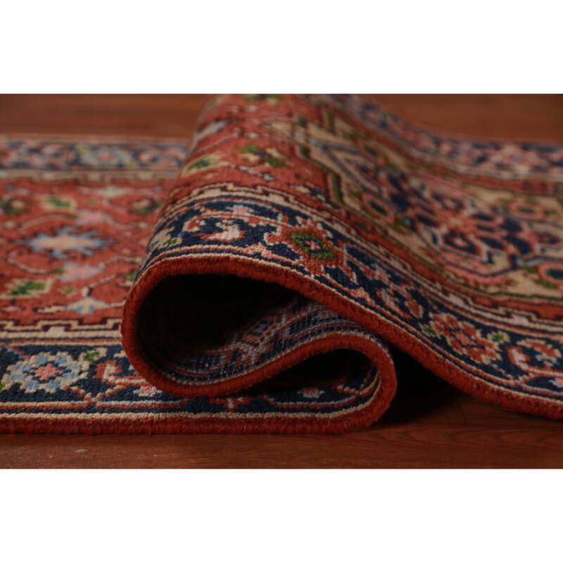 Hand Knotted Oriental 100% Wool Carpet Traditional Geometric Oranges & Rust Heriz (serapi) Runner Rug - 8' 0'' X 2' 6''