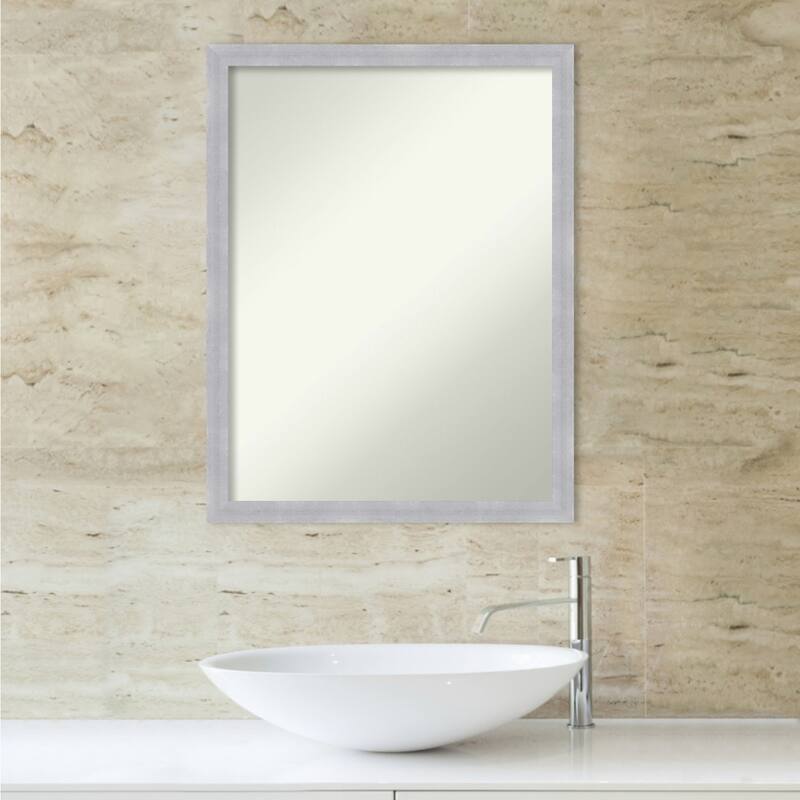 Non-Beveled Bathroom Wall Mirror - Grace Brushed Nickel Narrow Frame