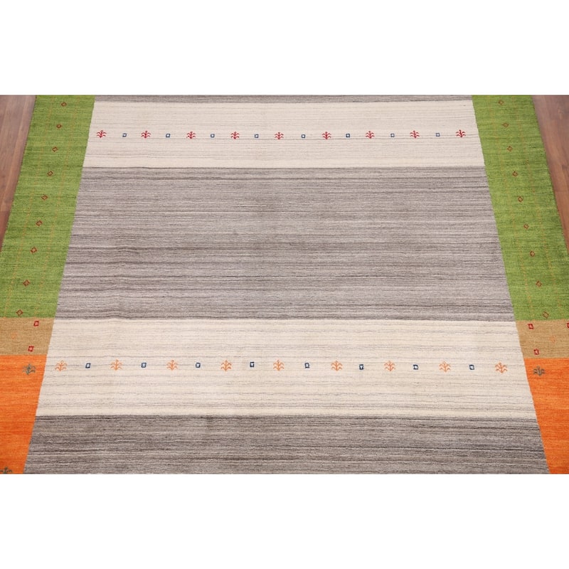 Striped Gabbeh Oriental Area Rug Hand-Knotted Multi-Color Wool Carpet - 8'1" x 9'8"