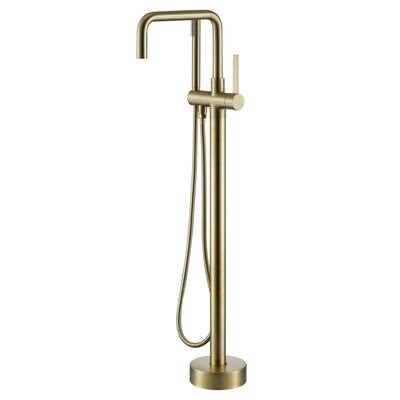 Free Standing Tub Faucet With Hand Shower Floor Mount Tub Faucets Brushed Gold Bathtub Filler Single Handle Modern Bathroom Taps