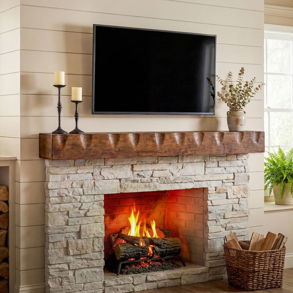 Solid Wood Fireplace Mantel Shelf, Rustic Wall-Mounted Floating Shelves