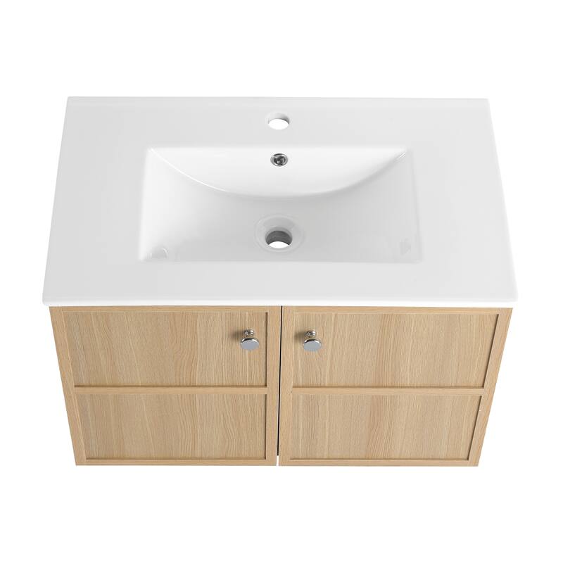 GDFStudio - Cairo Modern Wall-Mounted Bathroom Vanity Set with Scratch-Resistant Resin Sink & Soft Close Doors
