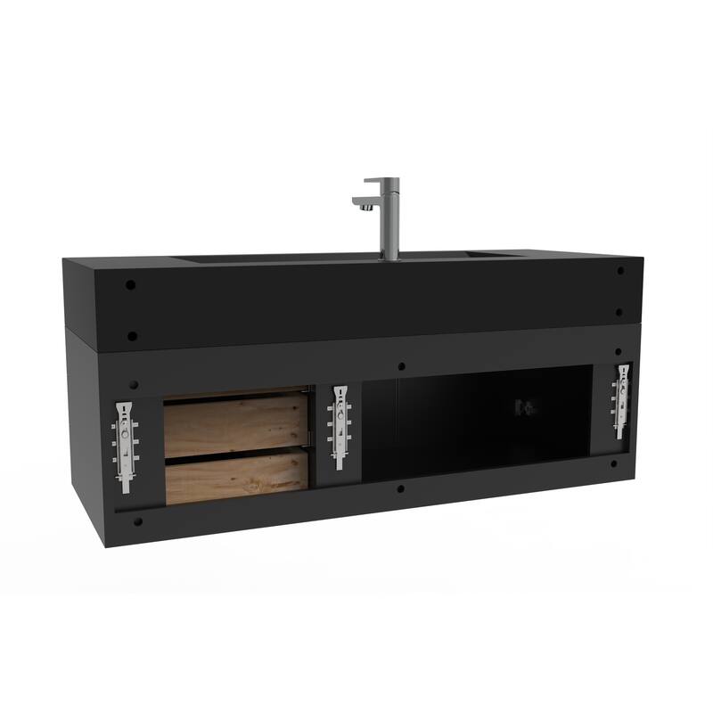 Nile 48" Wall Mounted Bathroom Vanity Set w/ Black Top