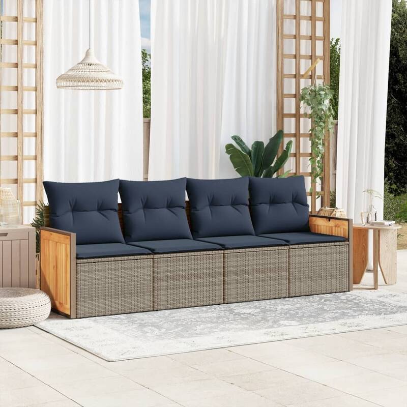 vidaXL 4/5 Piece Patio Sofa Set with Cushions Black/Gray Poly Rattan - 21.7 x 24.4 x 27.2 - Gray Without table