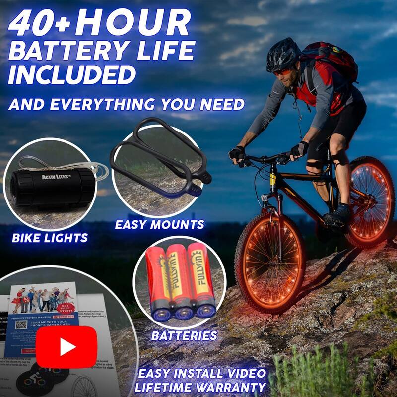 Activ Life LED Bike Wheel Lights (1 Tire, Orange), Brighter & Visible from All Angles for Safety & Style, Batteries Included
