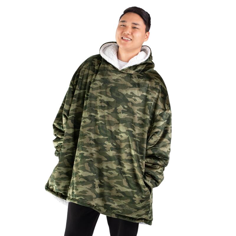 Bare Homey B-Cozy Oversized Sherpa Wearable Blanket - Adult - Camo - Green