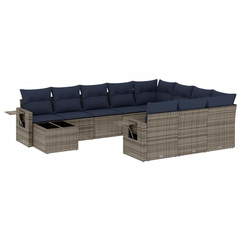 vidaXL 11 Piece Patio Sofa Set with Cushions Grey Poly Rattan - 24.4 x 24.4 x 27.2