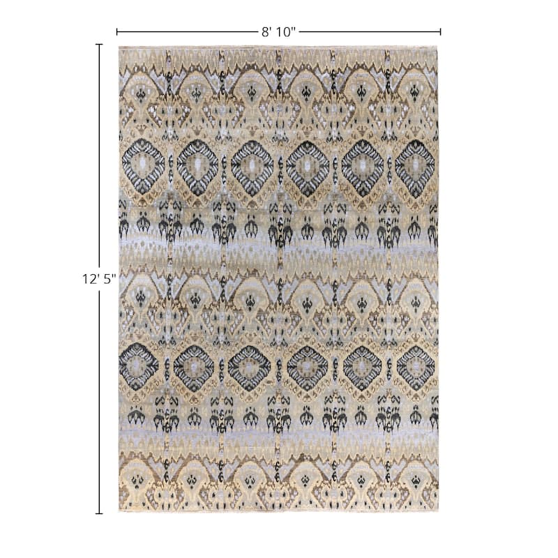 Ikat One-of-a-Kind Hand-Knotted Area Rug, Ivory - 8' 10" x 12' 5"