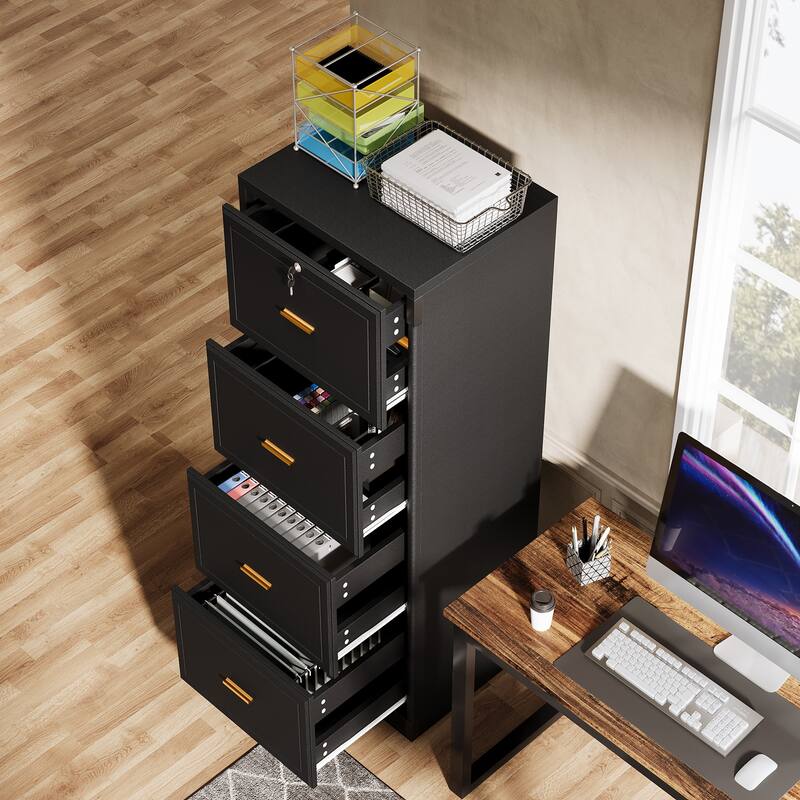 Vertical File Cabinet with 4 Drawers, Lockable Filling Cabinet with Key for Home Office