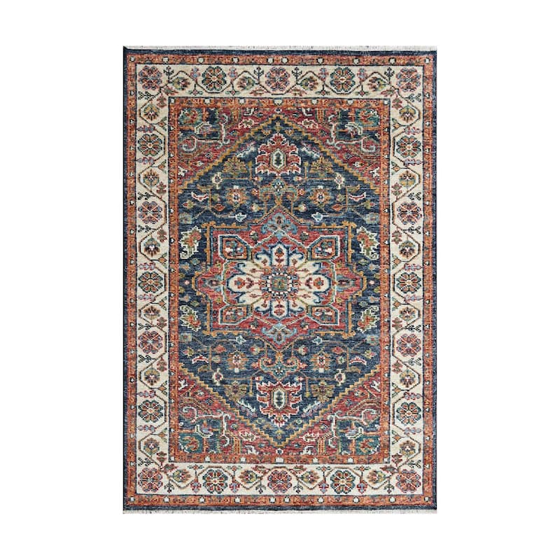 Traditional Oushak Wool Oriental Area Rug Multi Size Navy Hand Knotted