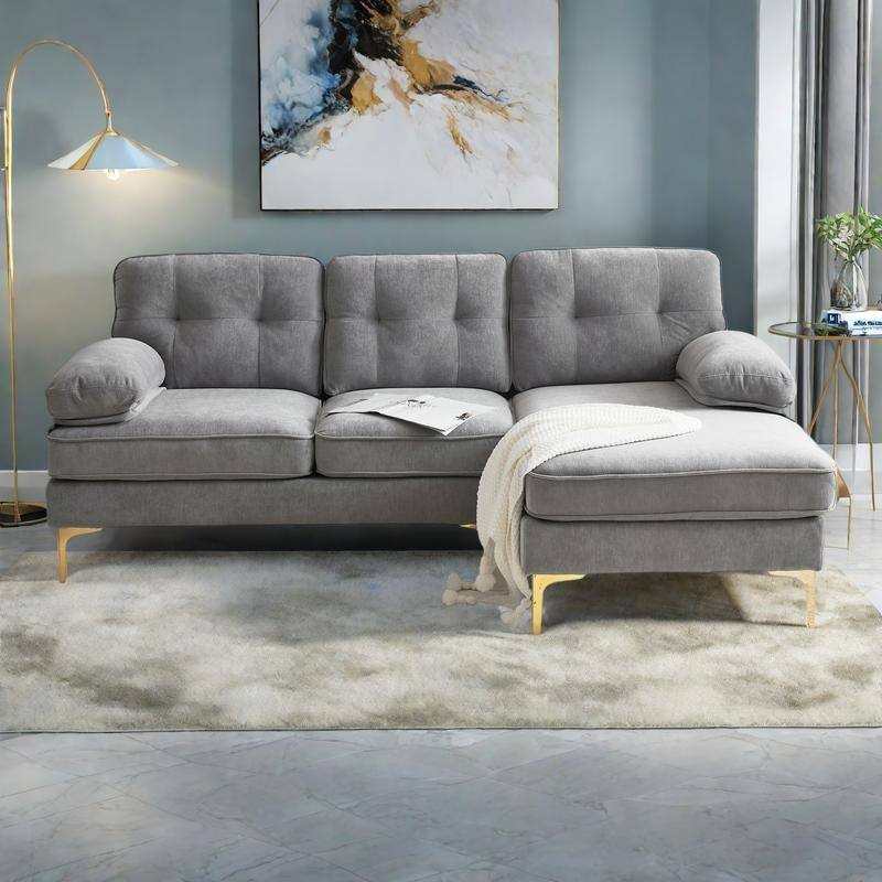 82.6" Velvet L-Shaped Sectional Sofa with Cloud-Like Cushions - LIGHT GREY