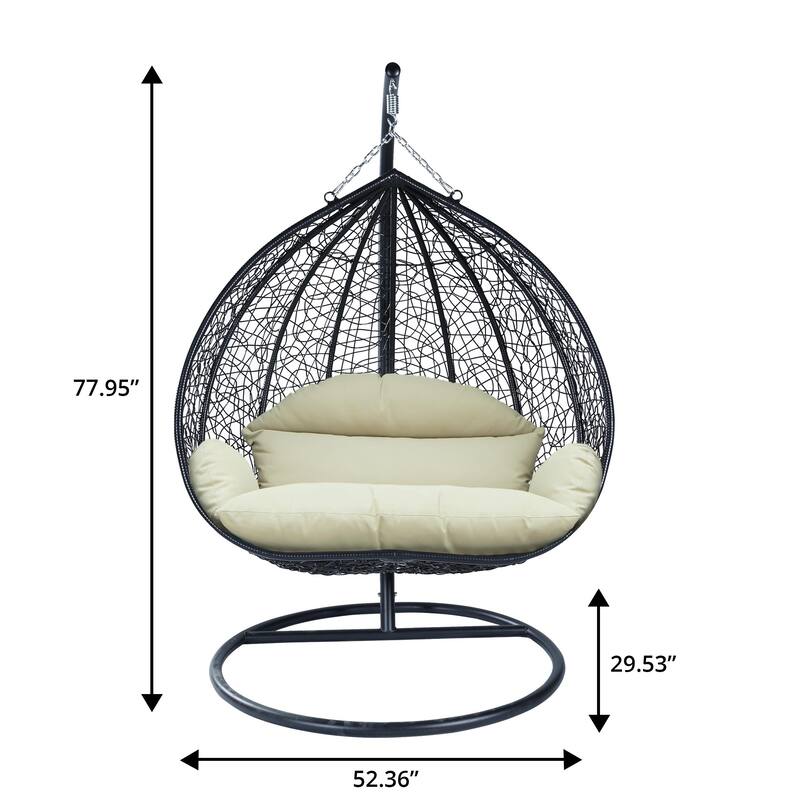 2-Person Outdoor Hanging Egg Chair with Teardrop Frame, Weather-Resistant Cotton Cushioned Seat for Patio and Indoor Use