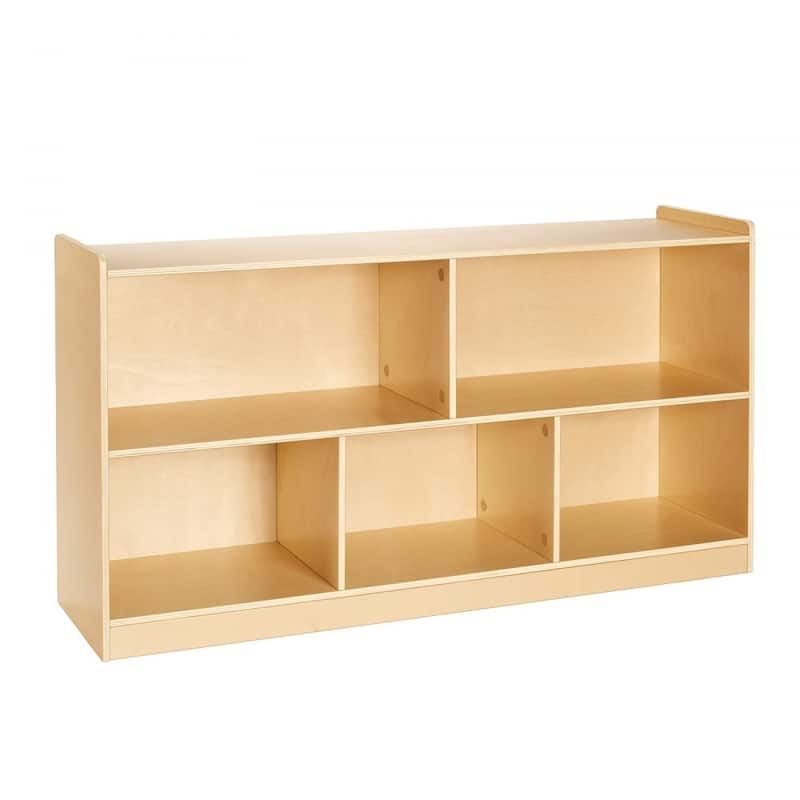 Brown Wooden Montessori Bookshelf with 5 Compartments and Top Shelf - 44.88 x 11.81 x 24.02 in
