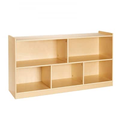 Brown Wooden Montessori Bookshelf with 5 Compartments and Top Shelf - 44.88 x 11.81 x 24.02 in