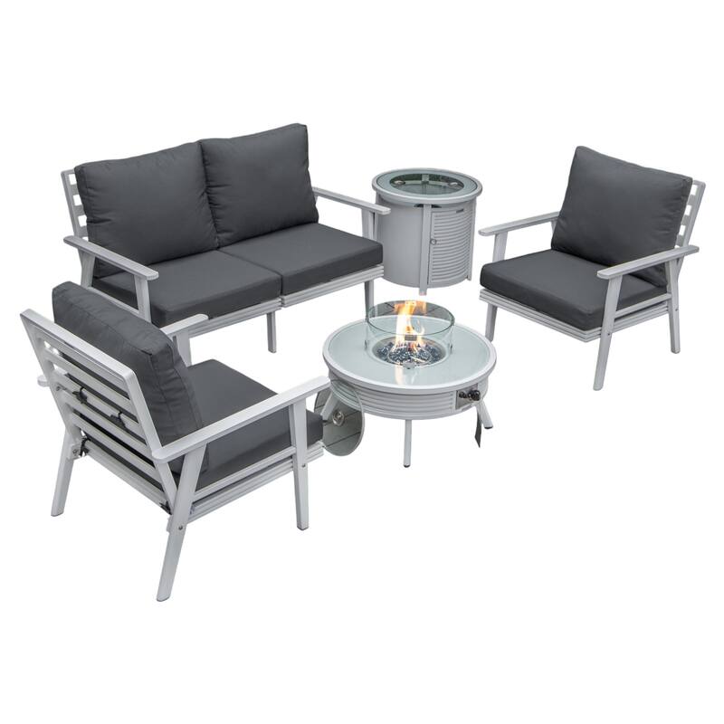 Walbrooke Outdoor Patio Furniture Set with Aluminum Frame Polyester Upholstered Seating and 37000 BTU Propane Burner - Charcoal