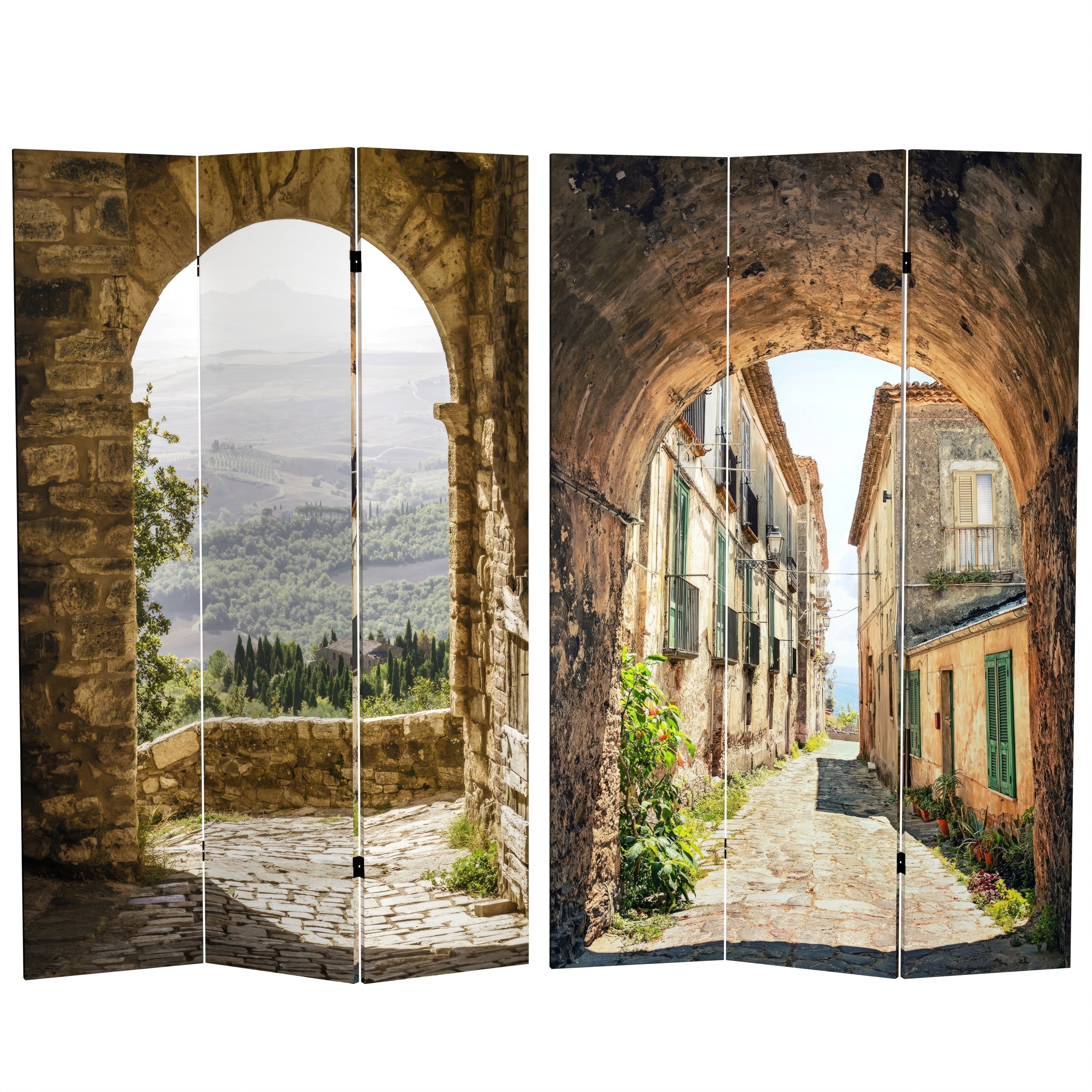 6 ft. Tall Double Sided European Village Canvas Room Divider