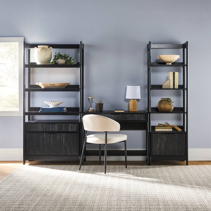 Middlebrook 3-Piece Set Writing Desk with 1 Wide and 1 Narrow Bookcase - Black