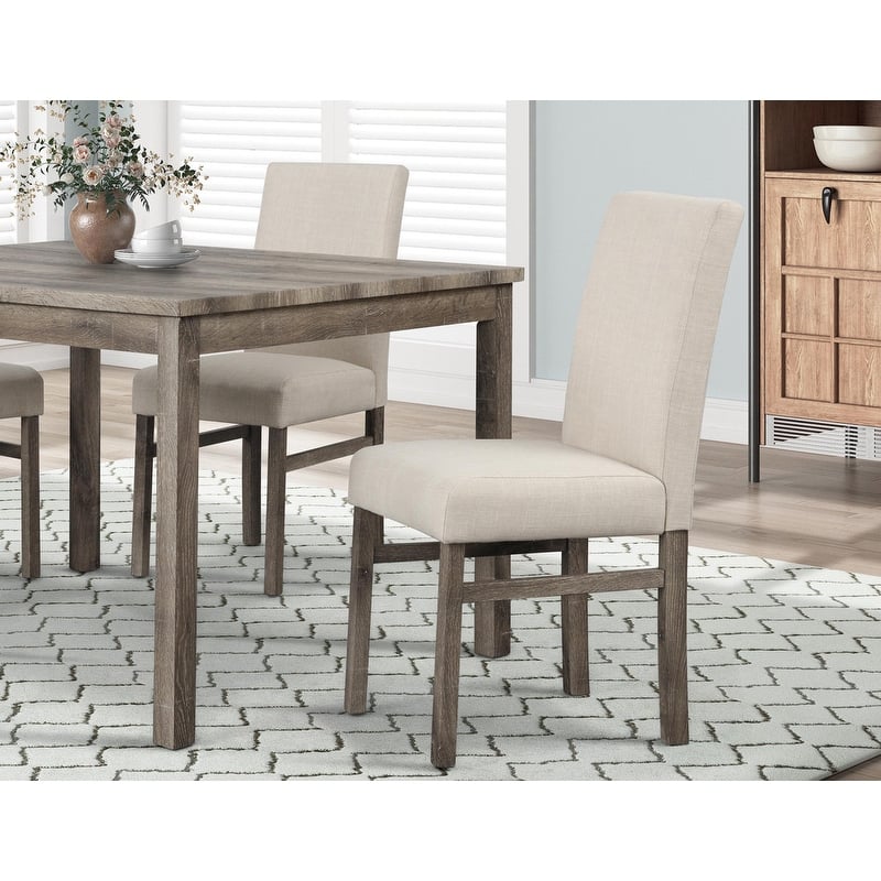 Best Master Furniture Upholstered Linen Rustic Side Chairs (Set of 2) - Antique Oak