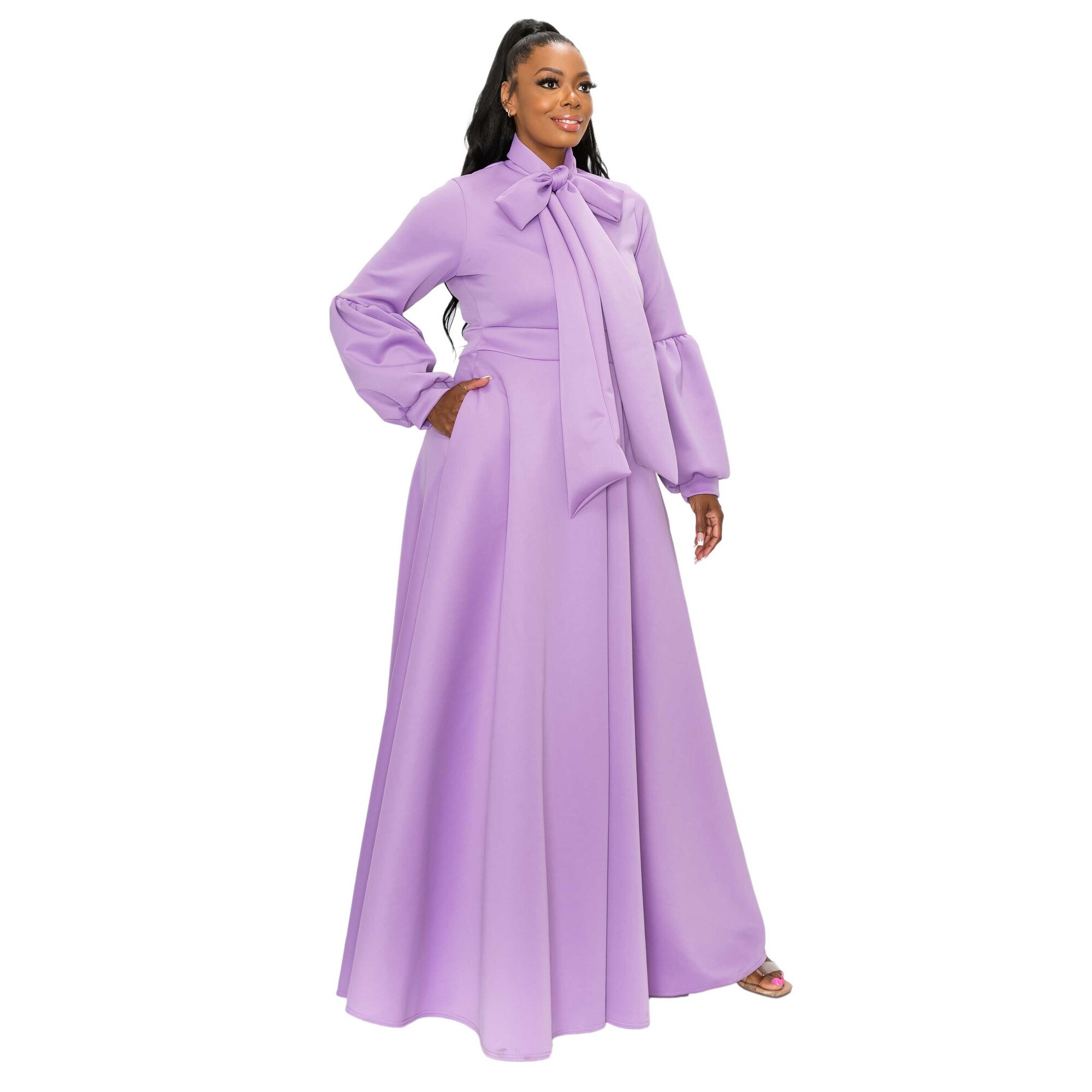 L I V D Women's Plus Size Bella Donna Dress with Ribbon and Bishop