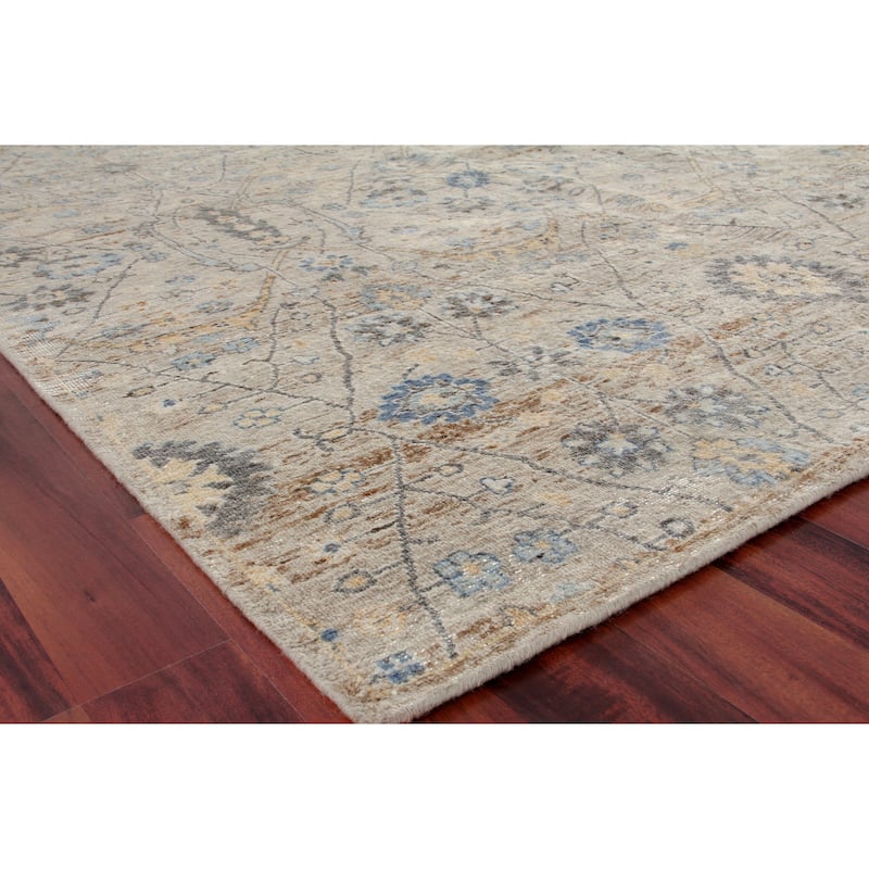 EXQUISITE RUGS Harper Hand-knotted New Zealand Wool Beige/Light Blue Area Rug.