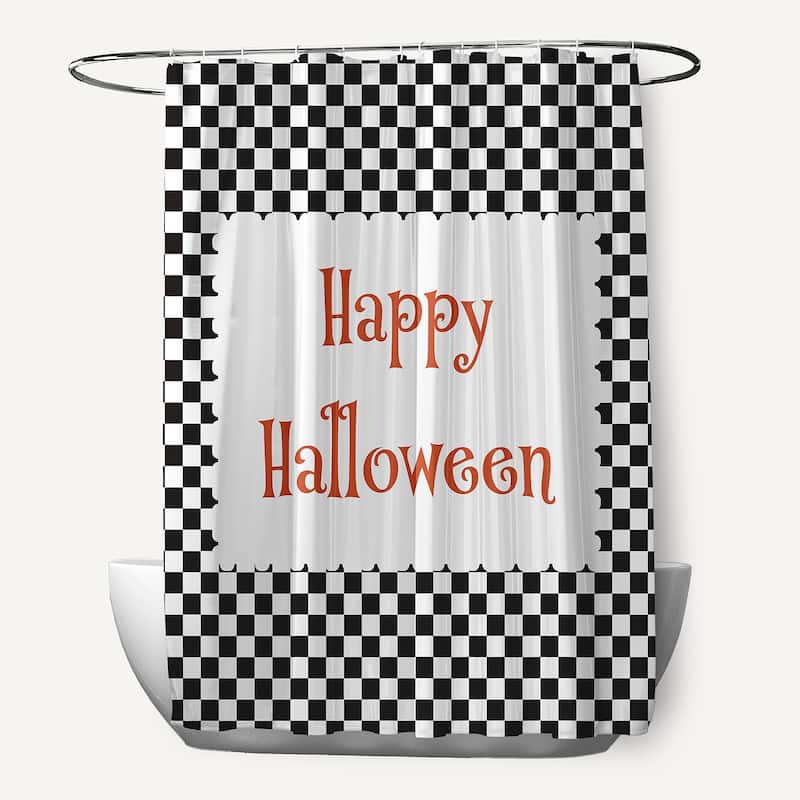 Halloween Happy Halloween Checks Shower Curtain - Black