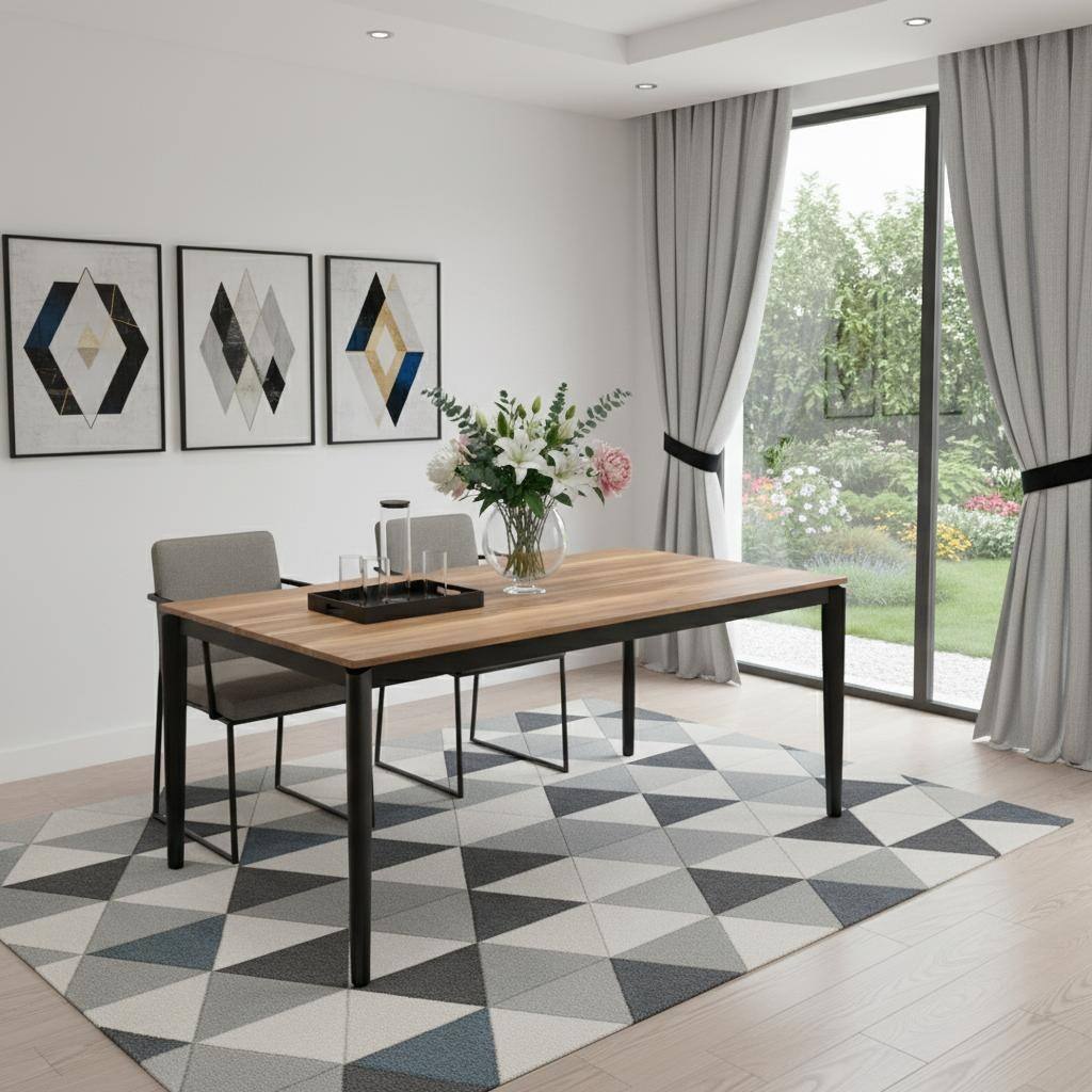 HomeRoots 63" Walnut and Black Wood Dining Table - 62.90 in. x 29.50 in. x 35.40 in.