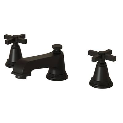 Matte Black Widespread Bathroom Faucet Modern Cross Handles & Pop-Up Drain Included