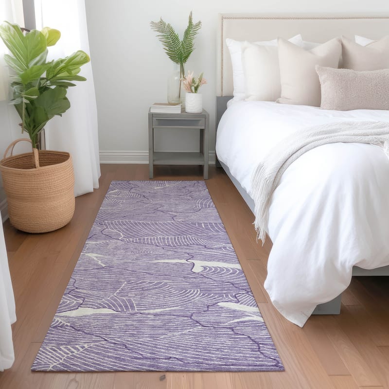 Machine Washable Indoor/ Outdoor Abstract Crackle Chantille Rug - Purple - 2'3" x 7'6"
