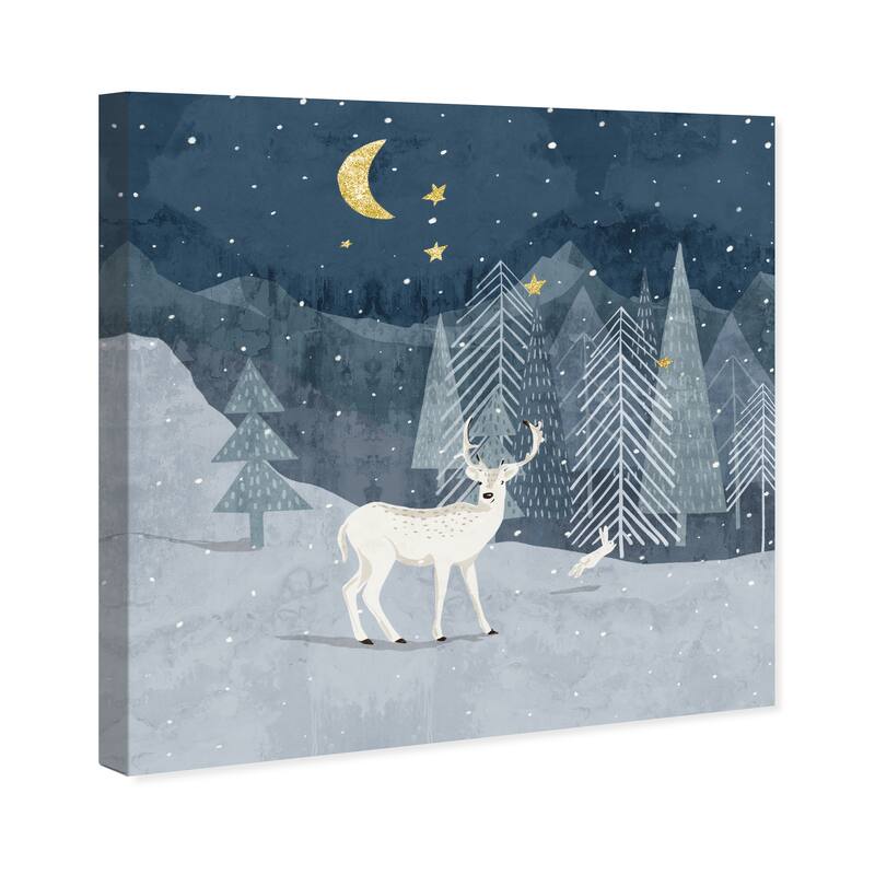 Wynwood Studio Canvas Animals Snow Field Wild Life Night Blue and Navy Blue Modern & Contemporary Wall Art Canvas Print