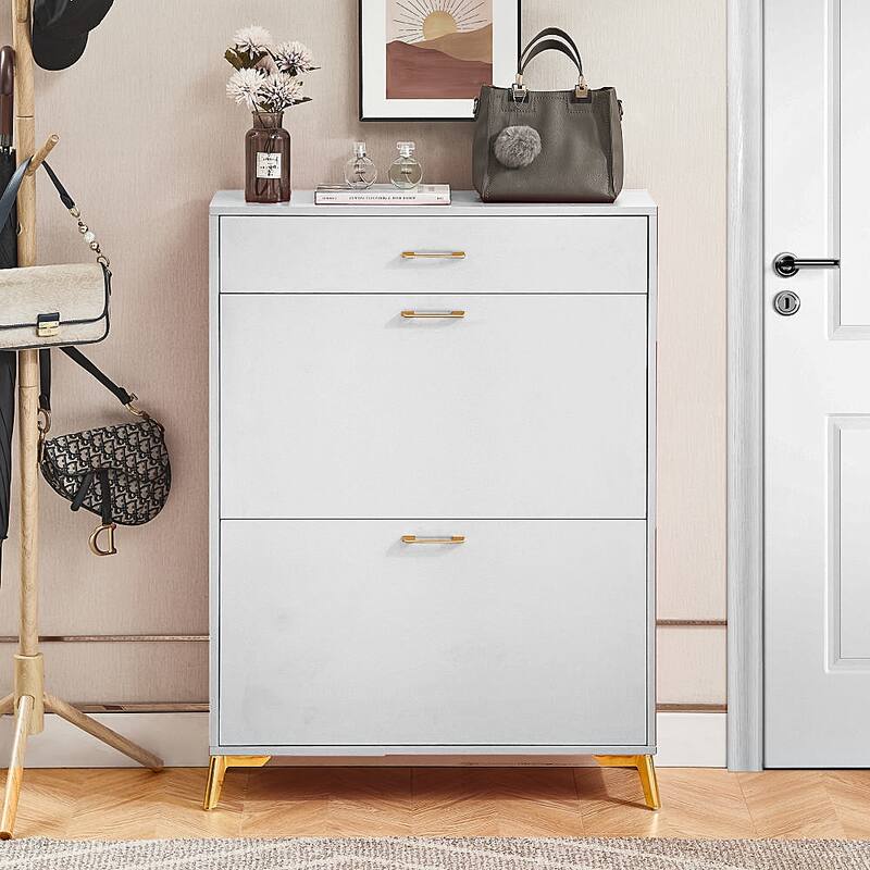 Entryway Wood Shoe Storage Cabinet-2 Tire Drawers-Up to 16 Pairs Shoes