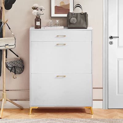 Free Standing Shoe Organizer with 2 Flip Drawers, Hidden Shoe Rack Storage Organizer for Doorway Hallway Closet