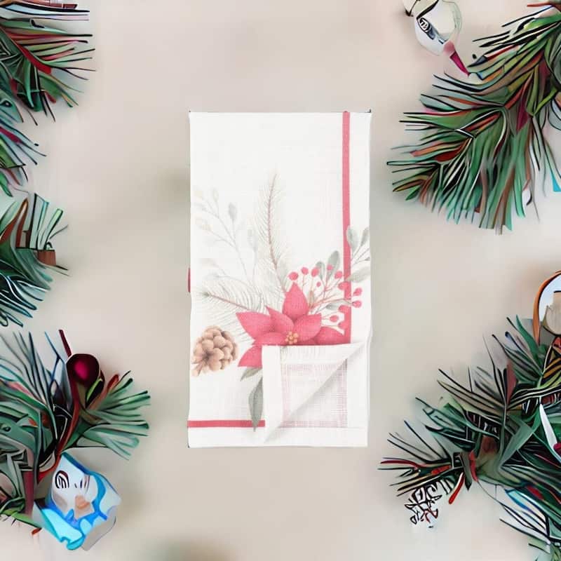 Domestically Printed Poinsetta Napkin - Set of 4 - 20" x 20"