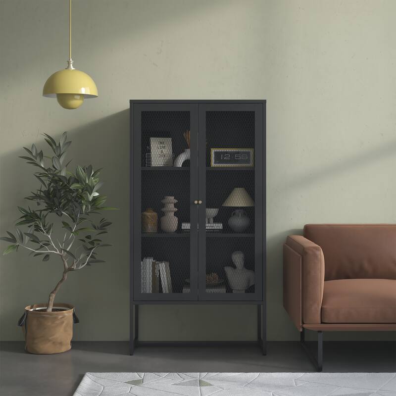 Bentley 59.11-inch Black Two Door Metal Storage Cabinet with Mesh Doors - 59.11