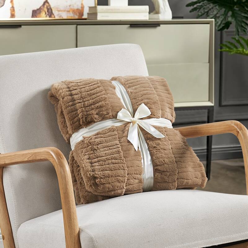 Sculpted Stripe FauxFur Throw Super Soft Cozy Blankets for Couch