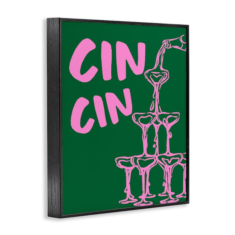 Stupell Green & Pink Cin Cin Framed Giclee Art Design By House of Lulu