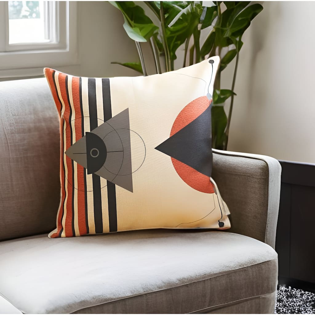 HomeRoots 18" Black and Orange Abstract Throw Pillow Cover