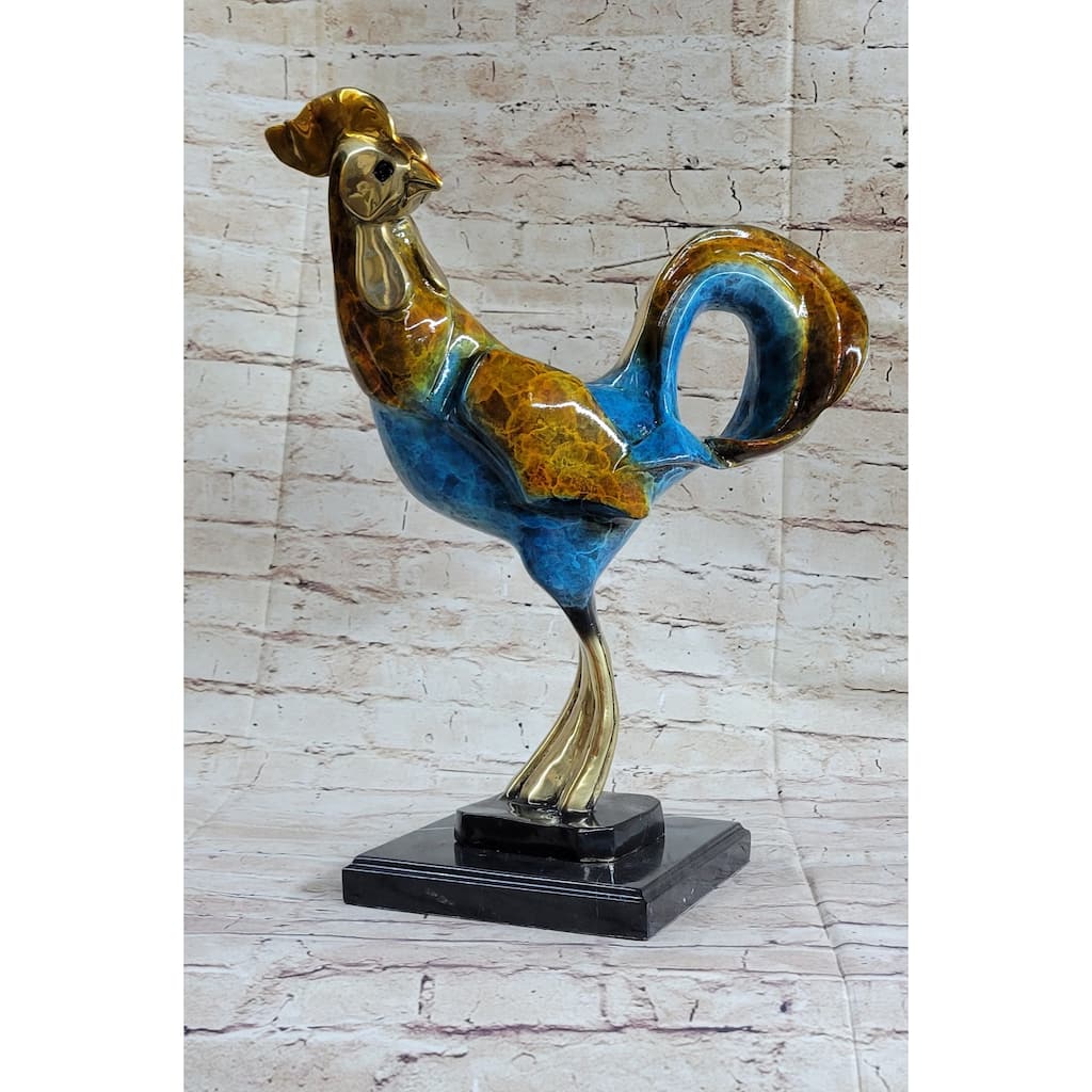Art Decor Ltd Edition Rooster Special Patina Gilt Bronze Sculpture Figurine Deco
