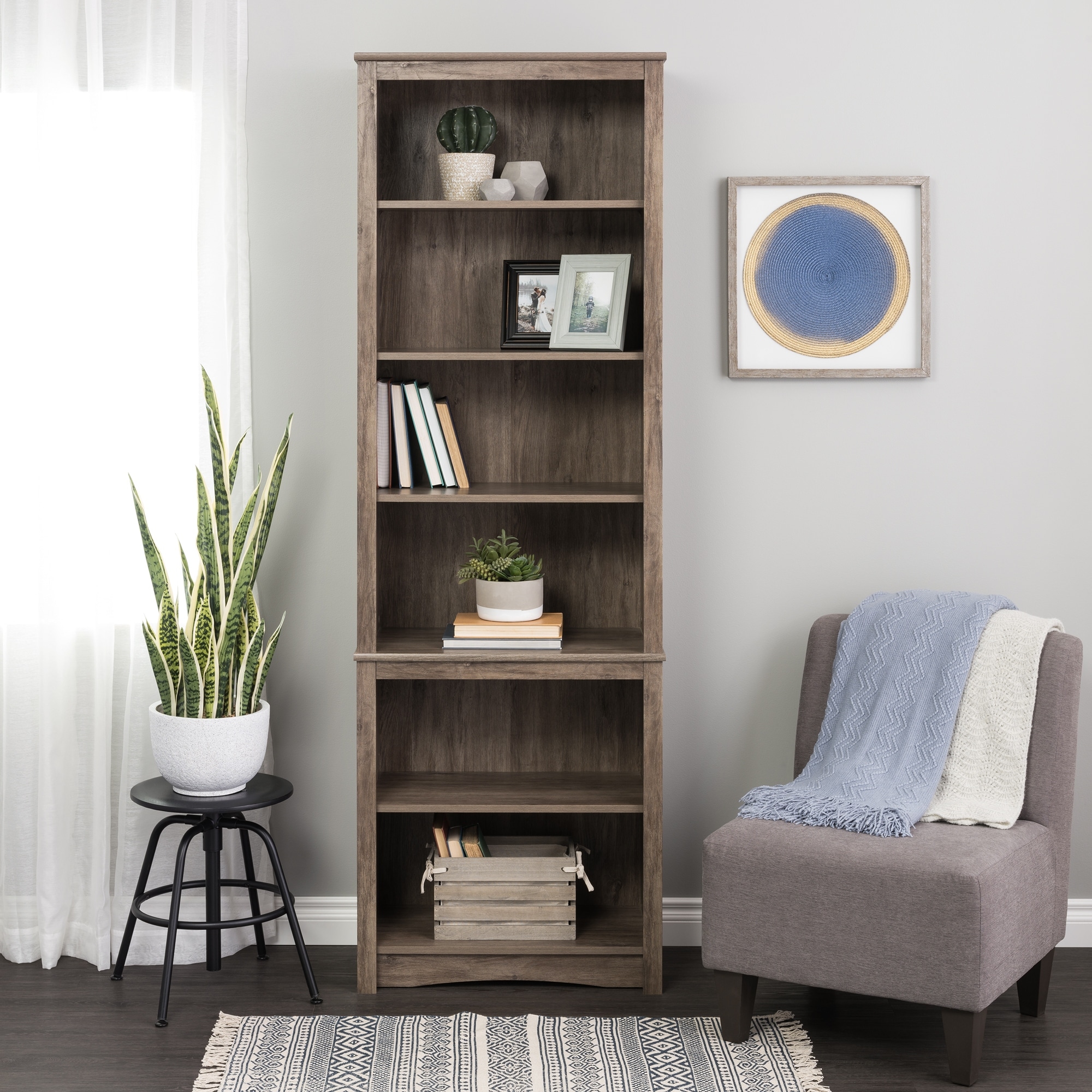 Prepac Tall Bookcase with 2 Shaker Doors - White