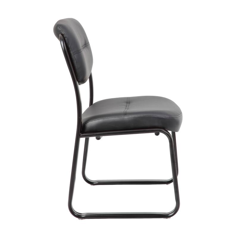 Eve Side Chair with Sled Base, Steel Frame, Black Faux Leather