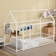 preview thumbnail 1 of 16, Twin Metal House Bed Frame with Built-in Desk Shelves Power Outlets and USB Ports for Kids Teens White